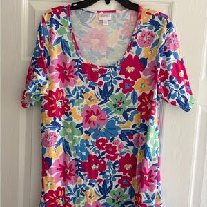 LuLaRoe Colorful Floral Short Sleeve Top